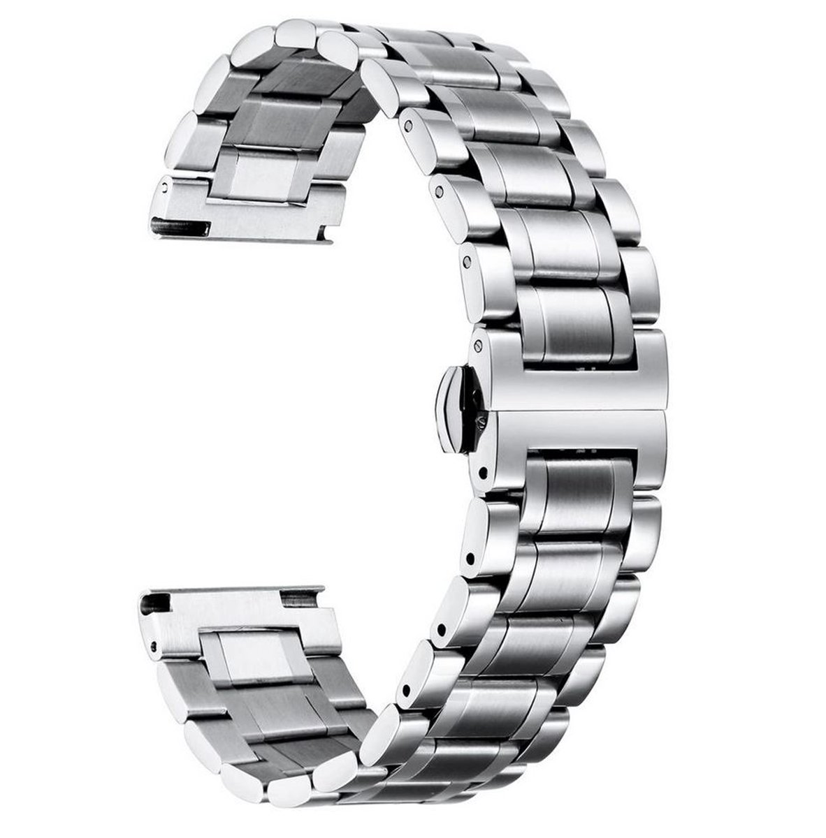22 mm - RVS Horlogeband Premium 316L Stainless Steel – Zilverkleurige Metalen Armband voor Smartwatch & Horloge