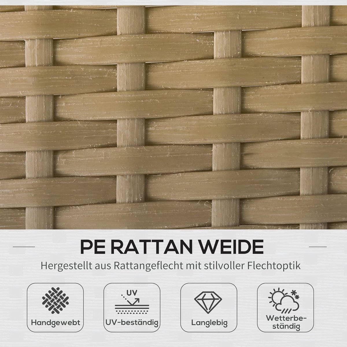 Tuinloungeset 3-Delig 137x68x82 cm Rotan Hoekbank Set met 2-Zitsbank, Loungestoel, Salontafel, Waterafstotende Kussens en Stalen Frame voor Tuin, Terras en Balkon Koffie/Crème – Mobili Bella