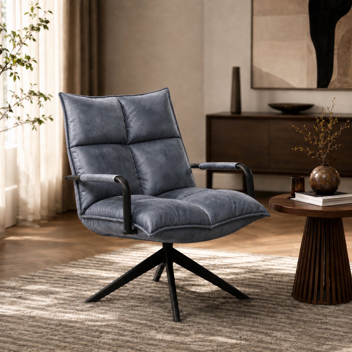 Draaifauteuil Floris - Velvet - Blauw - 360 graden draaibaar