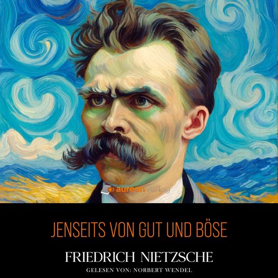 Portrait de Friedrich Nietzsche avec une grande moustache, dans le style de Van Gogh. "JENSEITS VON GUT UND BÖSE"