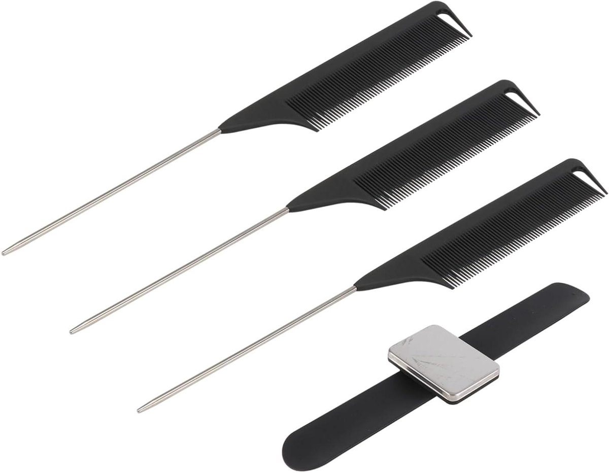 Kapperskam Set - Staartkammen Tipkam - Haar Stylen - Magnetische Polsband - 3 stuks - Zwart