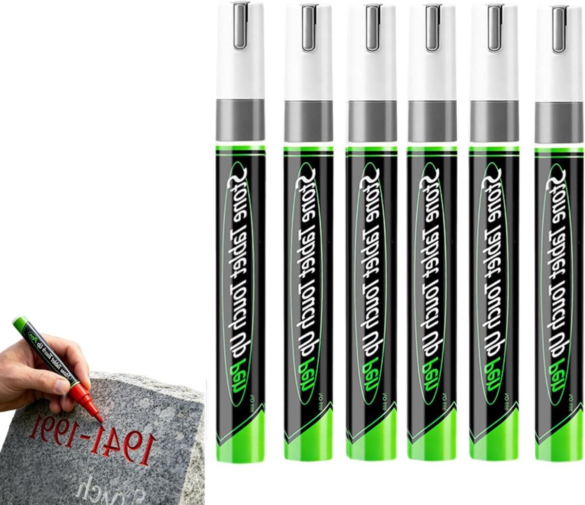 Grafsteenmarkers Set - Permanente Markers Steen - Inscripties Herstellen - Sterke Dekking Waterdicht - 6 Stuks - Zilver