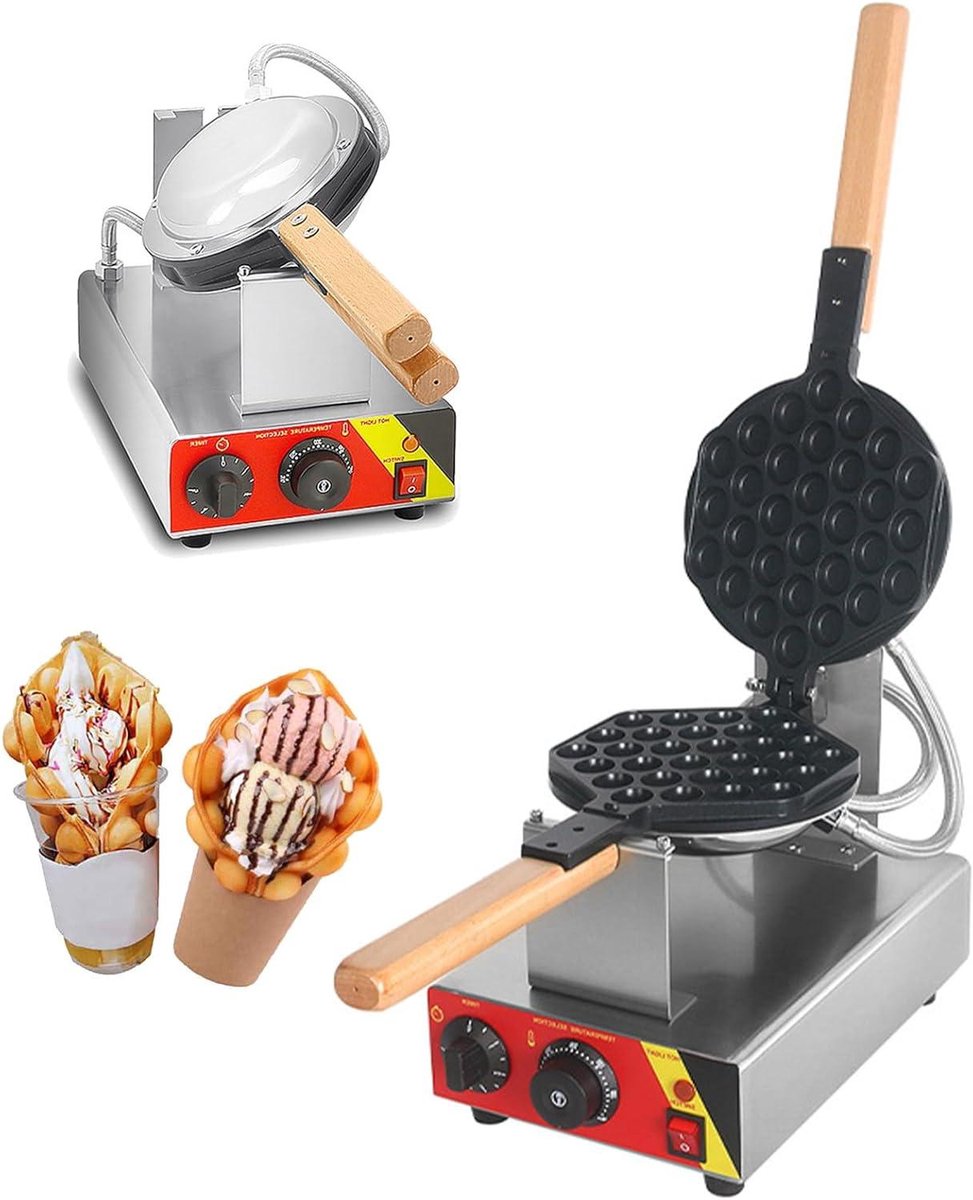 Bubble Wafelijzer - Bel Wafelmaker Hong Kong - Desserts Maken - 180° Roterend - 20x17.5 cm - Zilver