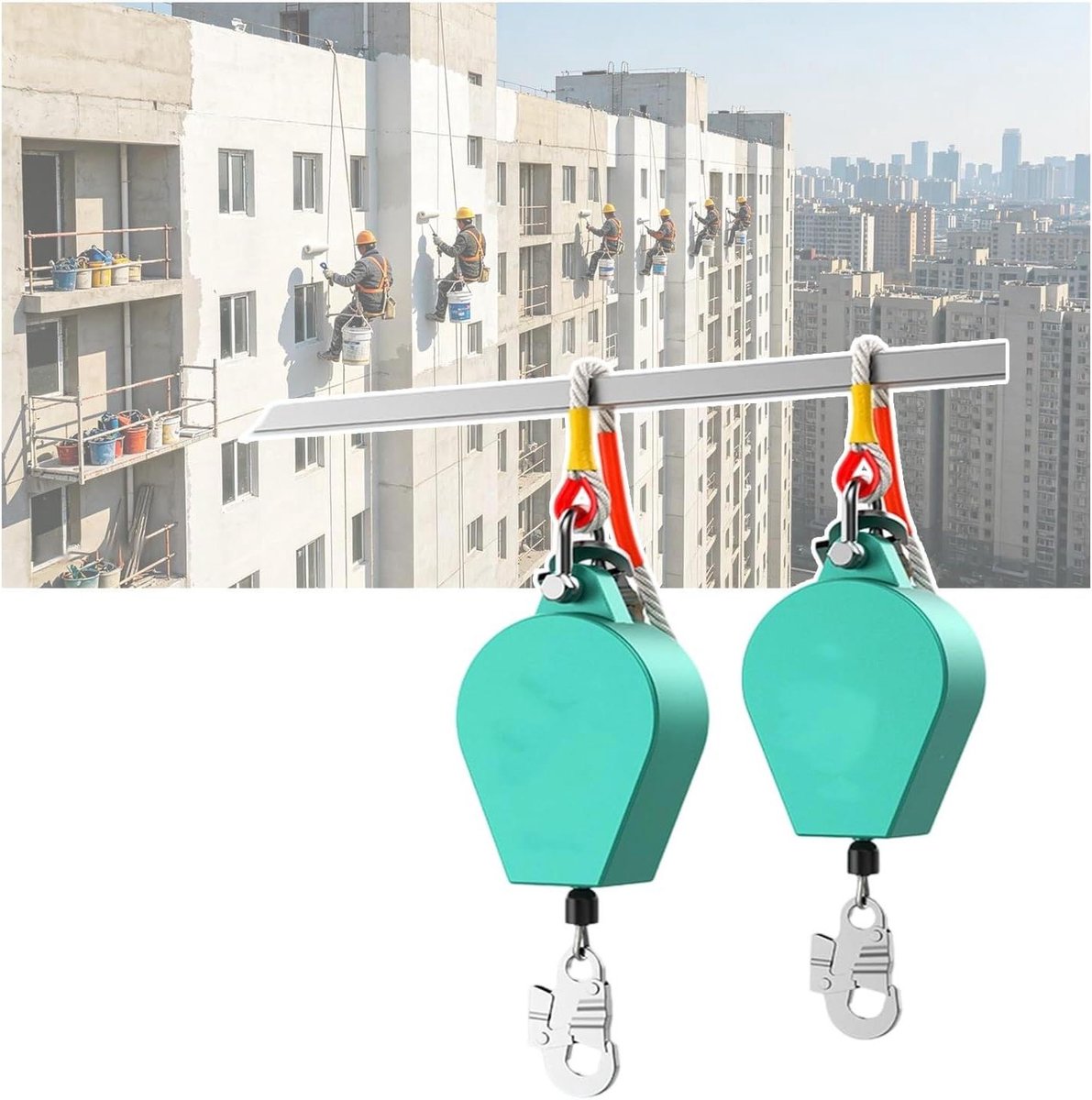 Valbeveiliging set - Veiligheidskabel valstop - Werk op hoogte - Dubbel remsysteem - 5 meter - Zwart