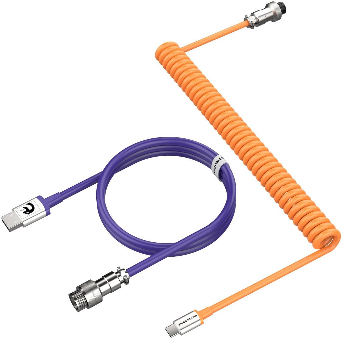 Spiraalkabel USB-C - Mechanisch toetsenbord kabel - Desktop setup - Afneembare connector - 1 meter - Oranje Paars