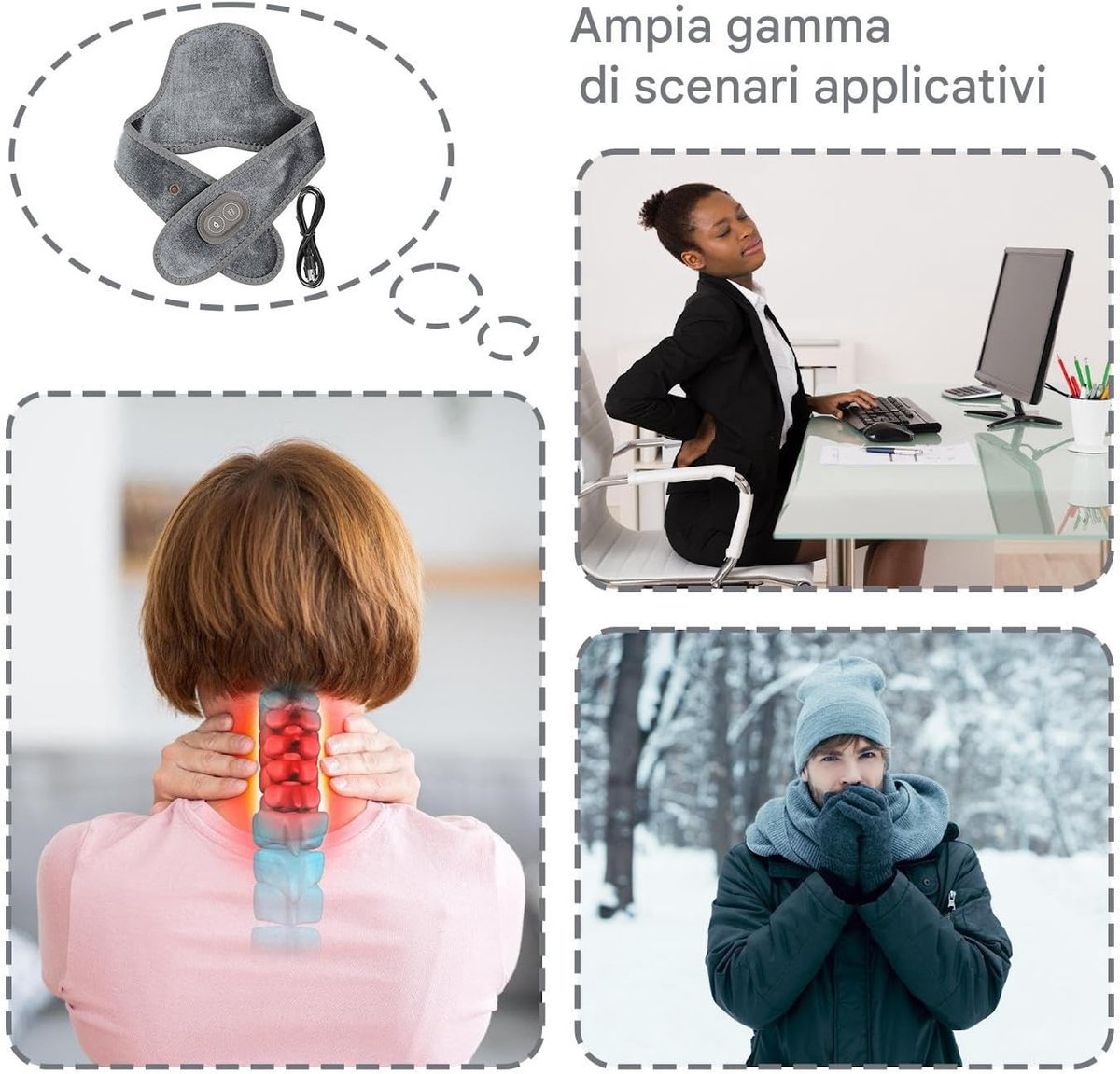 USB Nekwarmer - Schouderwarmer Massage - Ontspanning Spieren - Drie Temperatuurstanden - 23 x 16 cm - Zwart — cadeau in Verzorging - foto 5