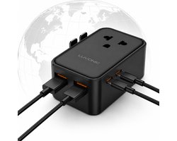Luvonic® Wereldstekker - Universele Reisstekker met USB-C & USB-A - Reisadapter voor Europa, UK, USA & Australië - Compacte Travel Adapter - Zwart - 2026 Model