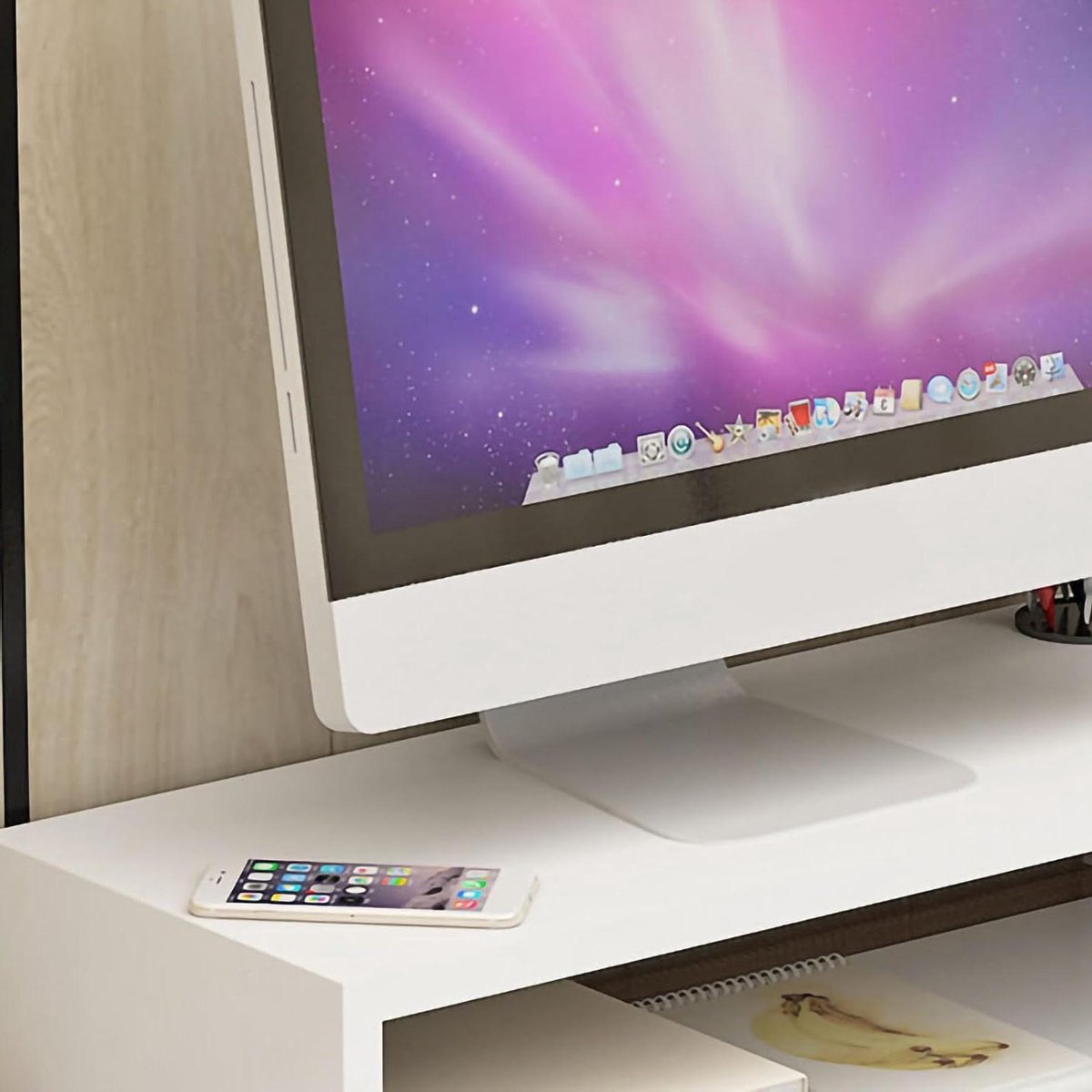 Monitor Verhoger - Bureau Organisatie - Beter Zitten - Extra Opbergruimte - 55 x 30 cm - Warm Wit