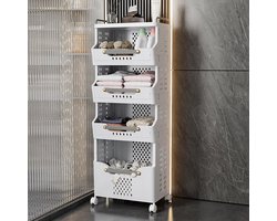 Wasmand Sorteerder - Kleding Opslag - Huishoudelijk Organiseren - Vier Vakken - 41.5 x 29.7 cm - Wit Grijs
