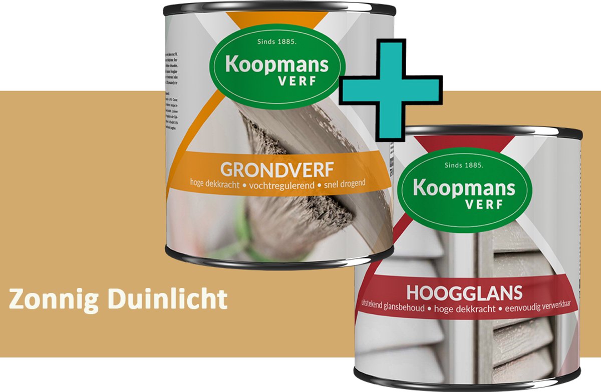 Koopmans Grondverf en Hoogglans Lakverf - set geschikt voor hout en metaal – Zonnig Duinlicht – 2x – 750 ml