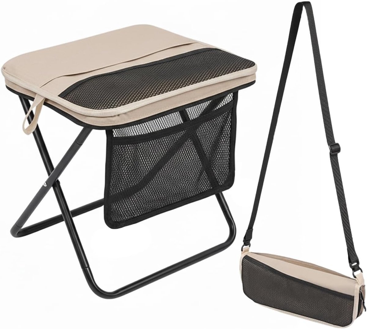 Campingstoel - Campingstoel opvouwbaar - vouwstoel - extra brede opklapstoel - draagbare rugzakstoel - geschikt voor kamperen - wandelen - vissen en reizen - gebroken wit