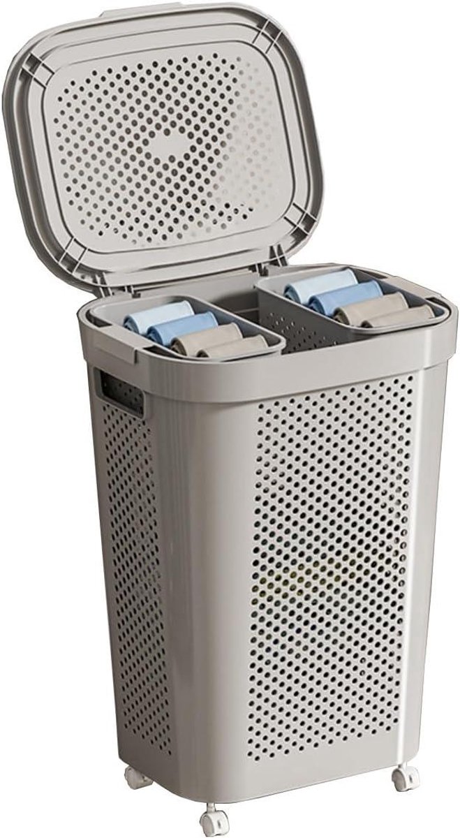 Wasmand met deksel Vuile was mand Kleding sorteren Met handige wielen
