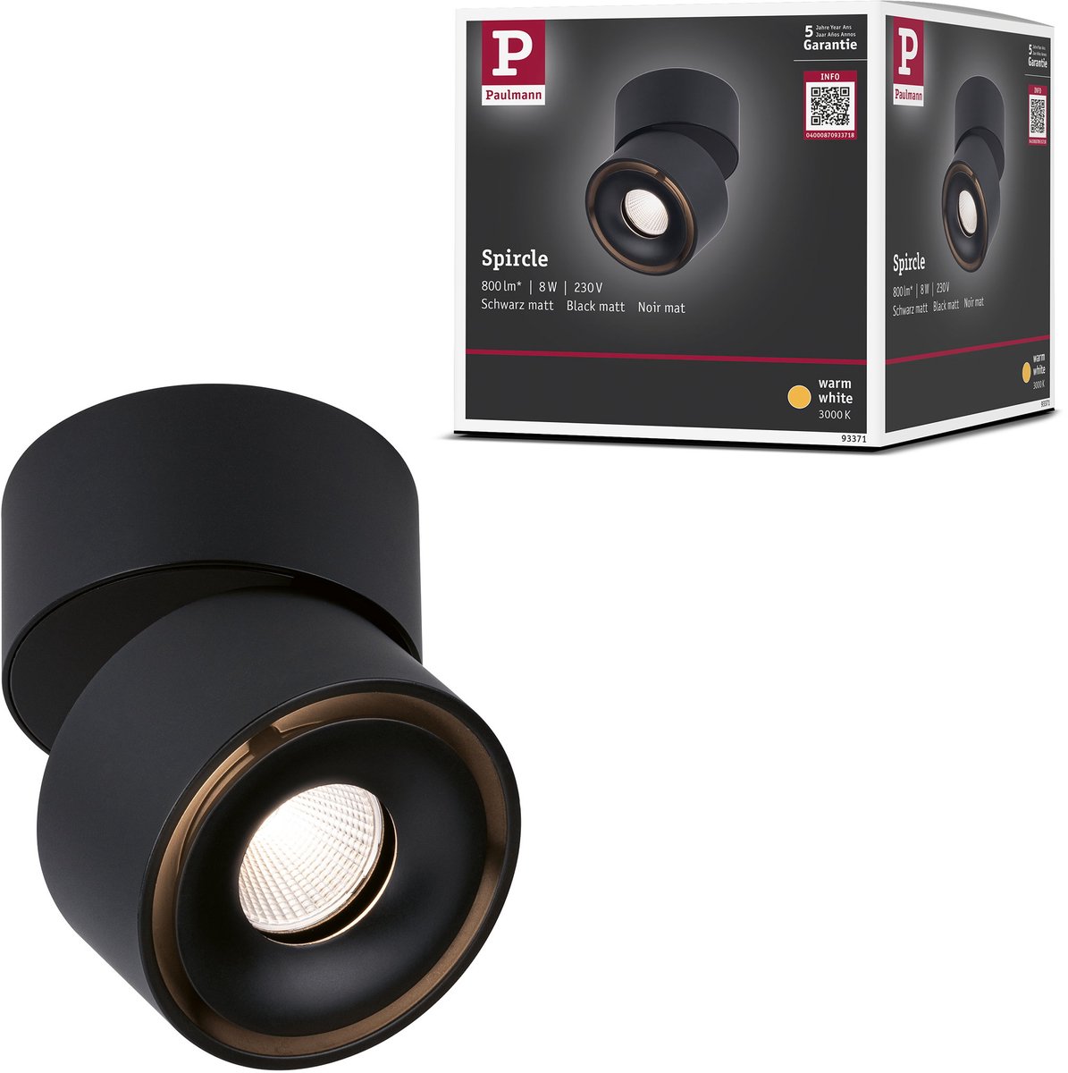 LED-plafondlamp Spircle 78 mm 8W 550lm 230V 3000K Zwart mat
