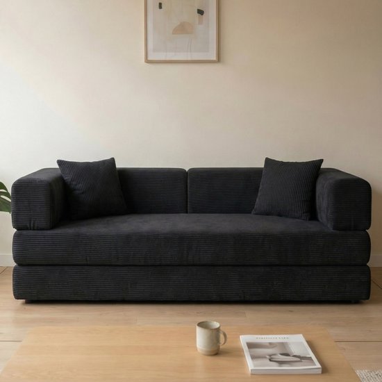 Best Life Canapé-lit 2 places – Canapé 3 places convertible – Banquette-lit – Noir