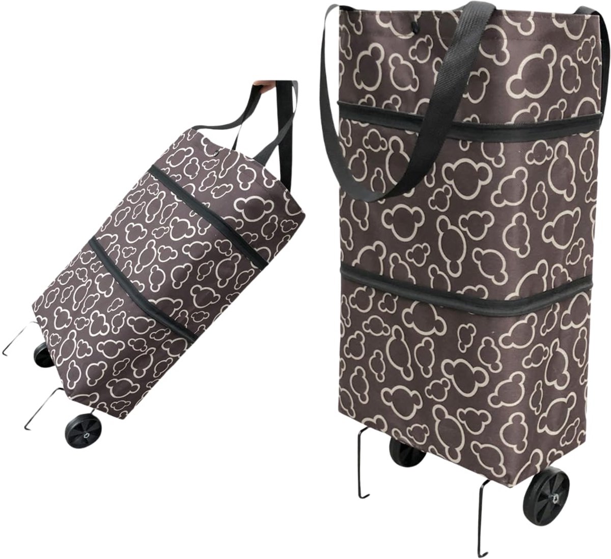 carmdering - Boodschappentas - Herbruikbare Tas - Opvouwbare Tas - Koffiebruin, 16 liter, met wieltjes, waterdicht - 46×26×16 cm, max. 10 kg - Voor boodschappen, picknick en reis - Milieuvriendelijk alternatief voor plastic tassen