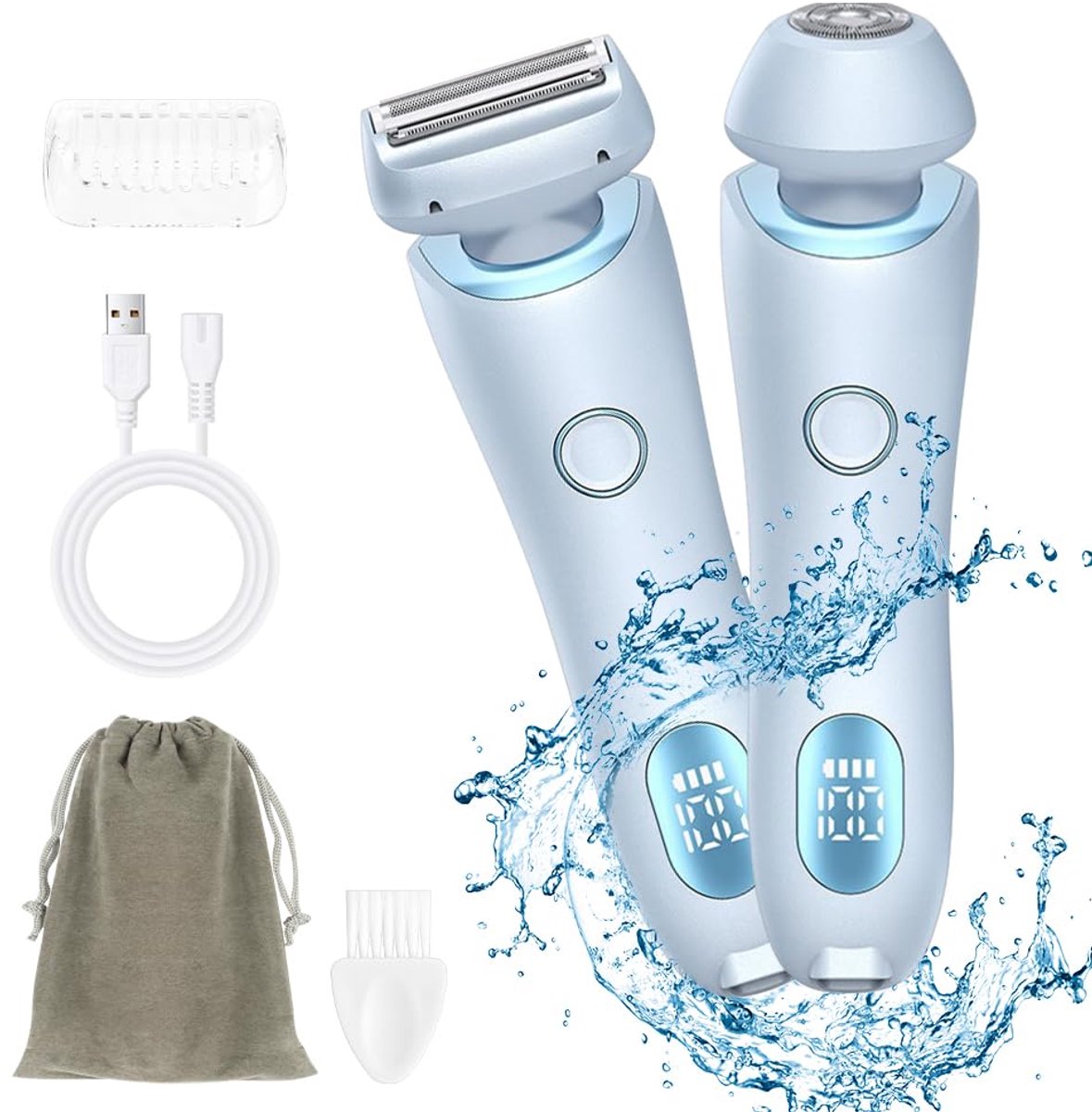 carmdering - Dames Scheerapparaat - Elektrisch Scheerapparaat - Bikinischeerder - 3D drijvend mes, anti-allergisch roestvrijstalen gaas - Oplaadbaar (2 uur laden = 80 min gebruik) - Voor gezicht, oksels, benen en bikinilijn - Blauw