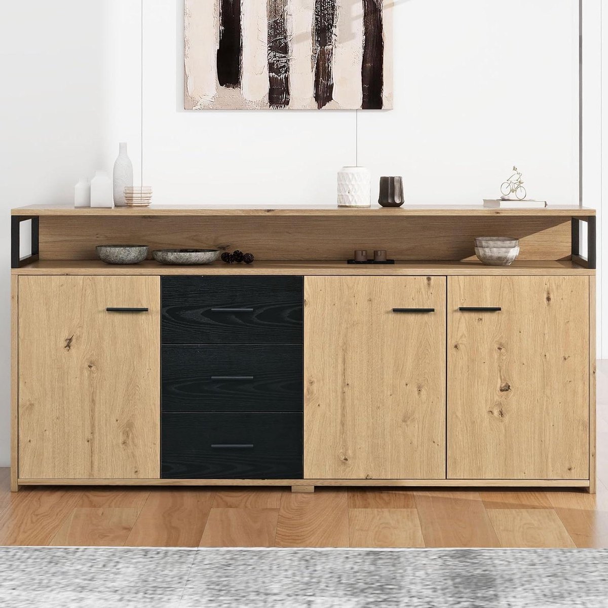 Industrieel Dressoir - Opbergkast - Woonkamer Inrichting - Verstelbare Planken - 150 x 35 x 76 cm - Zwart Bruin