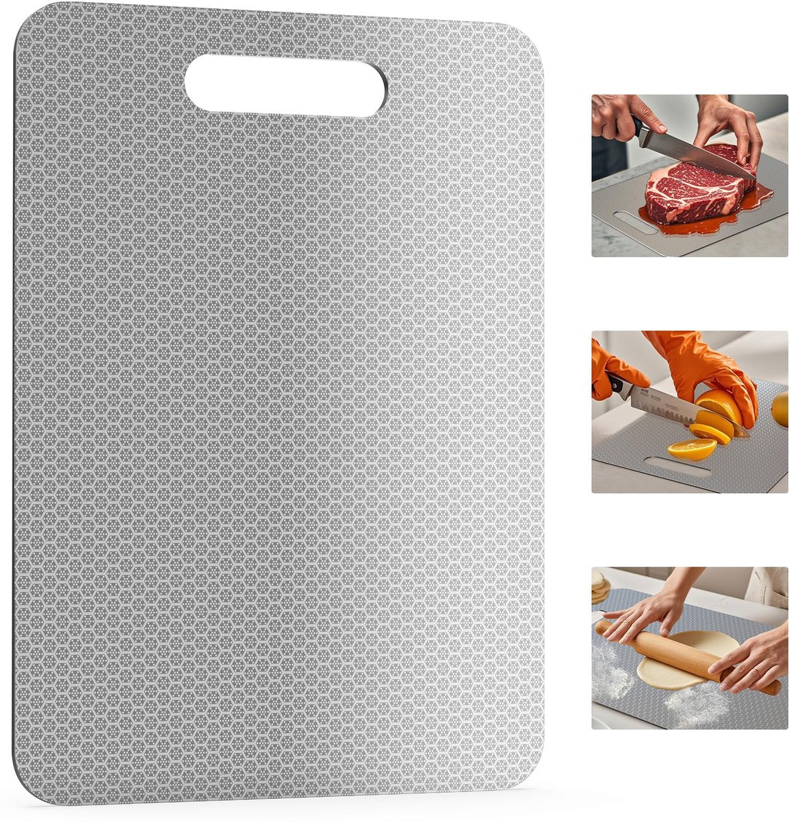 carmdering - Snijplank - RVS Snijplank - Roestvrijstalen Snijplank - 304 RVS, 33脳23,5脳0,1 cm, dubbelzijdig - Honingraat en gladde zijde - Hygi毛nisch, vaatwasmachinebestendig - Zaadvriendelijk, krast niet - Met ophanggat - Voor keuken en kamperen