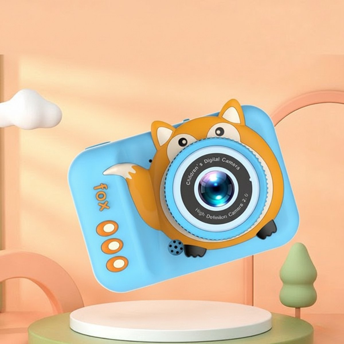 TEKROA® Digitale Kindercamera - Kindercamera's – Anti-Slip Beschermhoes—Fox Q3 – Kinder Fototoestel – 20MP -Dubbele Lens – Blauw