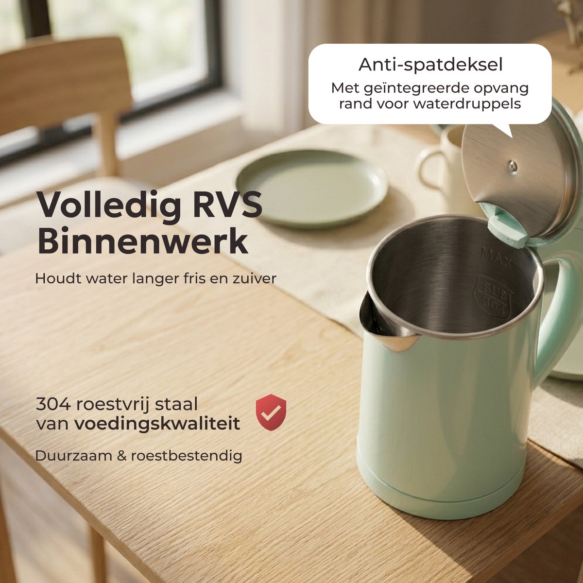 TM&DY Waterkoker - 0,6 Liter – 600W – Reis Waterkoker - Dubbelwandige Isolatie – RVS Binnenwerk – Camping Waterkoker - Automatische Uitschakeling – Mintgroen thumbnail 3