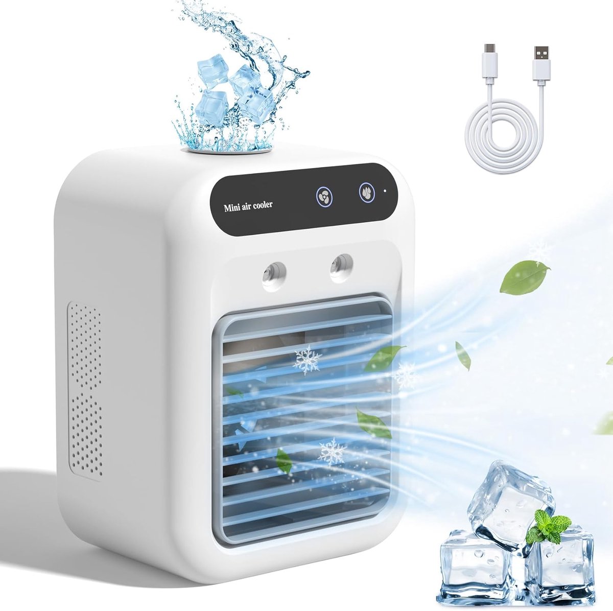 carmdering - 2-In-1 Draagbare Airconditioner - Persoonlijke Luchtverkoeler - Mobiele Klimaatbeheersing - Ultras stille Bevochtiging - Duurzaam Plastic - Energiezuinig Design - Ideaal Voor Reizen - 1 Stuk