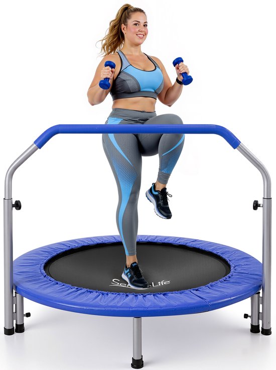 SereneLife Fitness Trampoline – Mini Trampoline voor voor Volwassenen- 102cm- Verstelbare Handrail, Elastisch Springmatje- Tot 100 kg