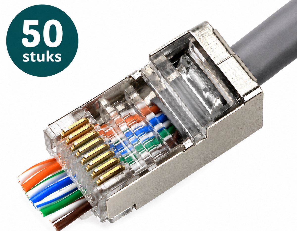 CLUTCHR - RJ45 CAT6 Connectoren Doorsteek – Afgeschermd Metaal (STP) – 50 Stuks – Voor CAT5e/CAT6 Netwerkkabel