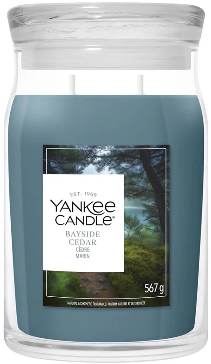 Yankee Candle Bayside Cedar Large Jar Geurkaars - 90 branduren - twee lonten Navy blauw
