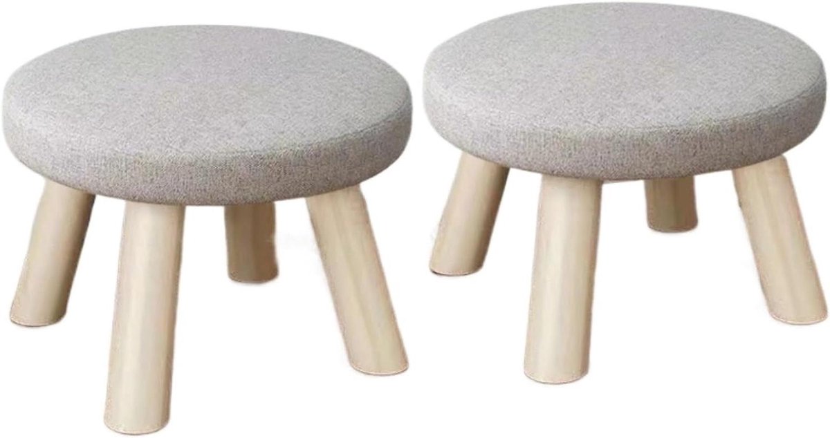Voetenbank Woonkamer - Hocker Krukje - Ontspannen Zitten - Wasbare Stoffen Zitting - 2 Stuks 28x16cm - Grijs