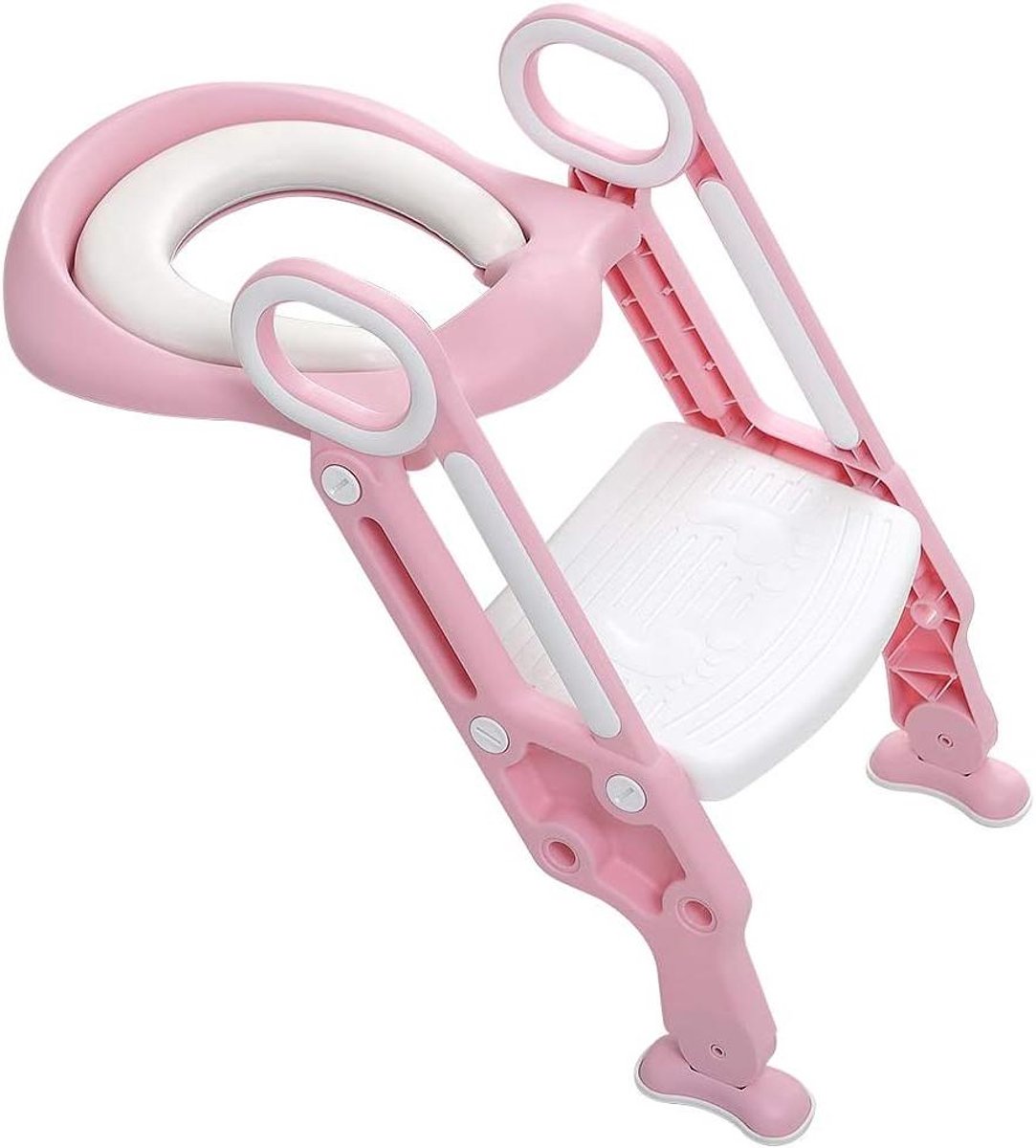 Kinder Toiletbril - Zindelijkheidstrainer Trapje - Zindelijkheid Leren - Opvouwbaar Verstelbaar - 23.5 x 16.5 cm - Roze Wit