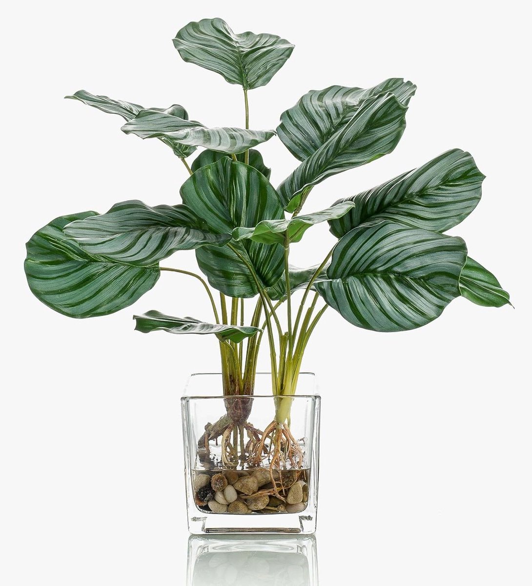 Decoratieve Plant - Kunstplant Groen - Woonkamer Aankleden - In Glazen Pot - 45 cm Hoog - Groen Wit