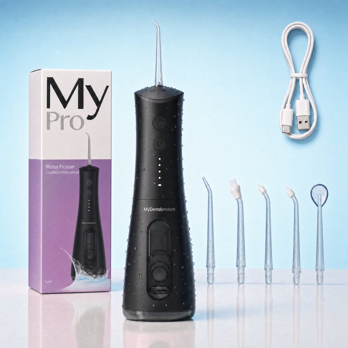 My Waterflosser Pro - Zwart - Waterflosser Draadloos - Flos Apparaat - Beugel - Implantaten - Kronen