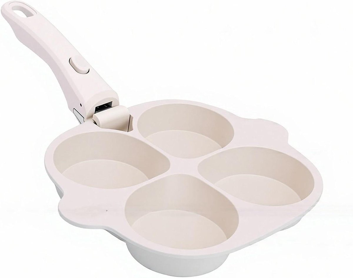 Ontbijtkoekenpan - Eierpan Koekenpan - Ontbijt Bereiden - Afneembaar Handvat - 4 Kopjes - Zwart