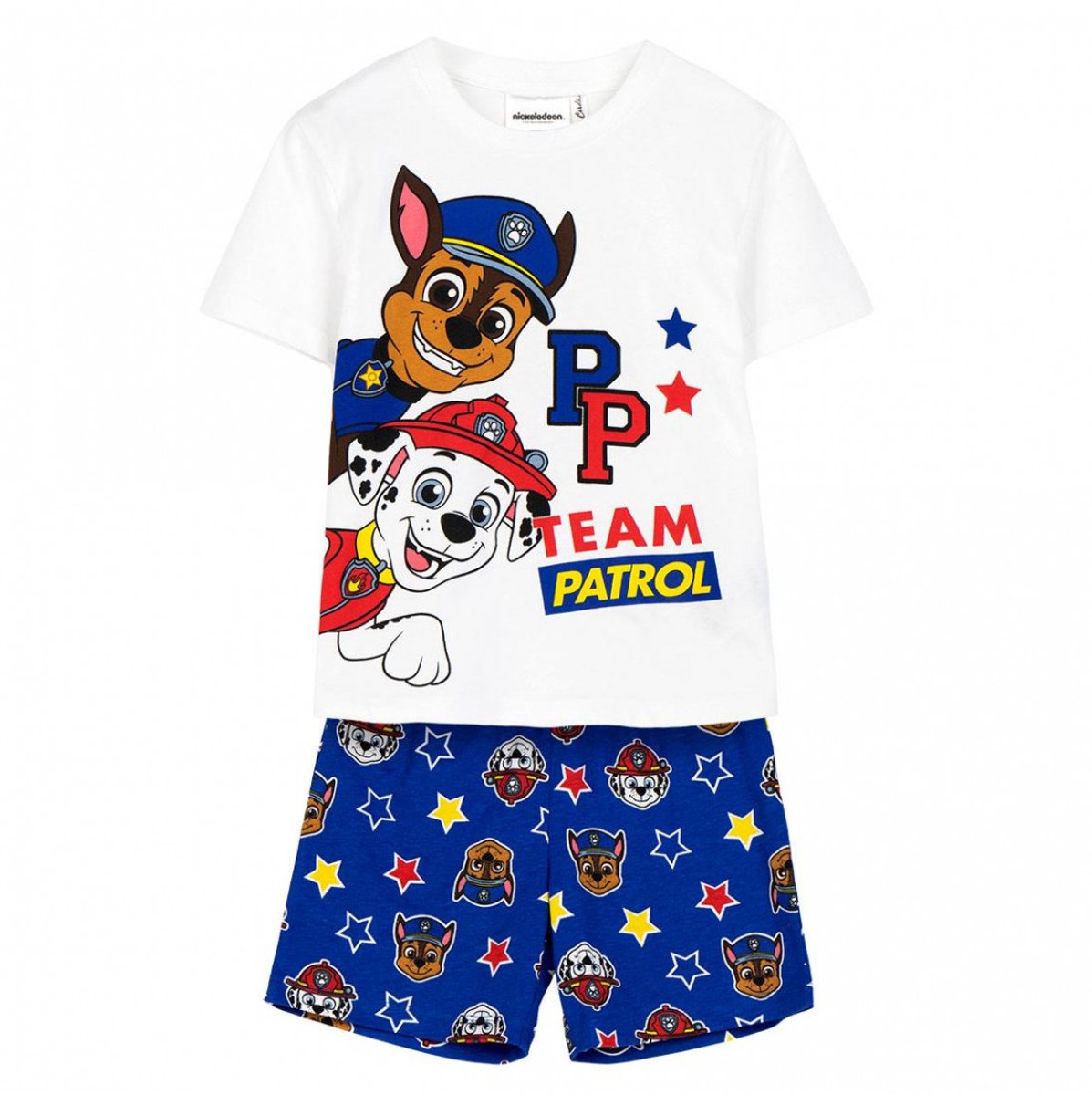 Paw Patrol Shortama Jongens - T-Shirt en Korte Broek - Wit Blauw - Officieel Gelicenseerd
