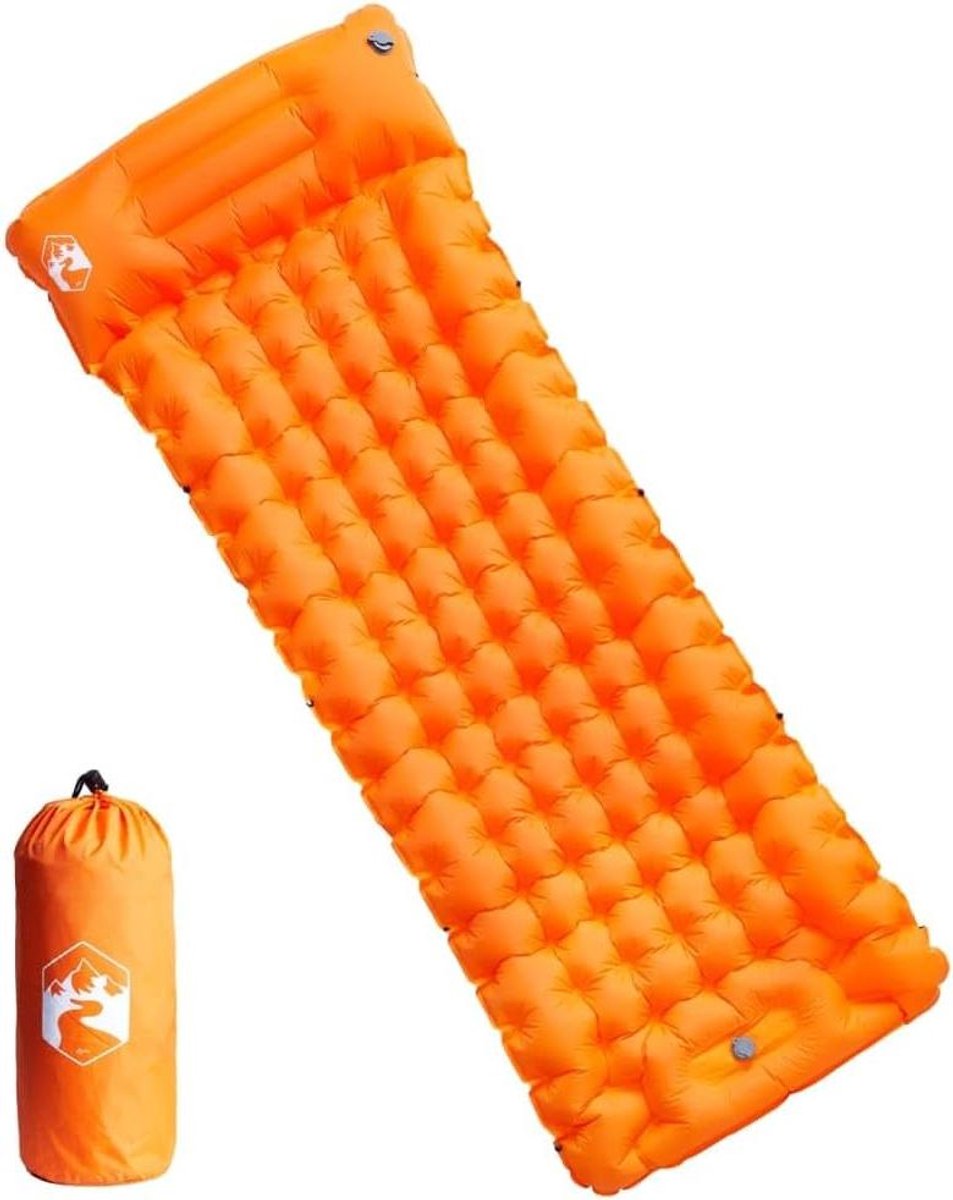 Opblaasbare Camping Matras - Slaapmat Kussen - Buiten Ontspannen - Zelfopblaasbaar - 200x75cm - Oranje