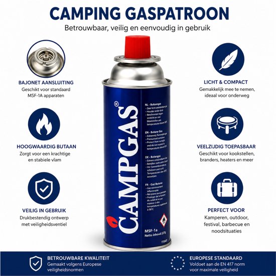 Campgas Gaspatronen 227g met Ventiel - 4 Stuks Butaangas Cartridge voor Gasfornuis - Campingkooktoestel -Bunsenbrander - Camping Gasfles - Kookbrander - Cassettegas - Butaan Gaspatroon MSF-1A - Outdoor - BBQ - Kamperen & Noodvoorraad van CAMPGAS — afbeelding 4