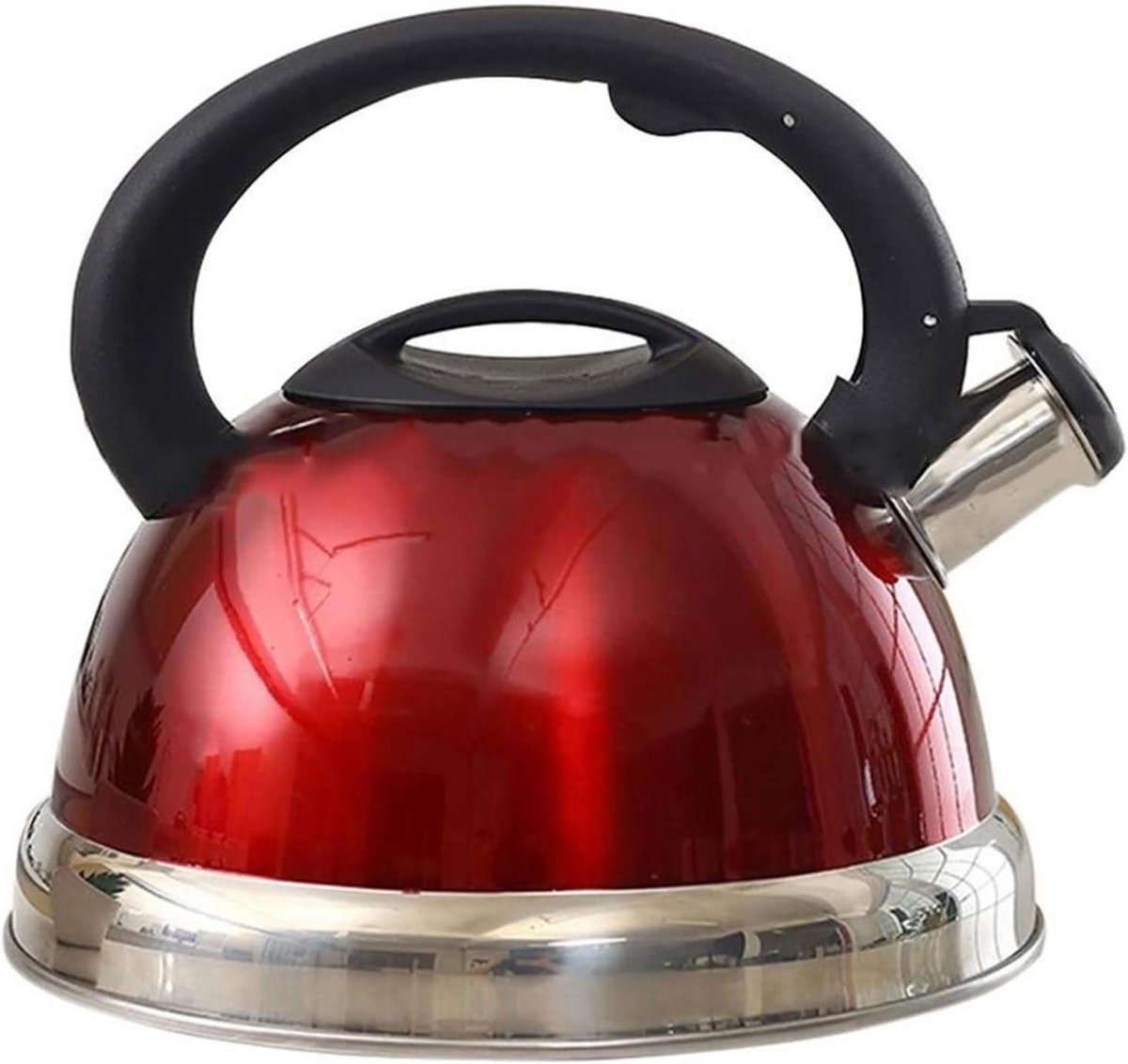 Tea Kettle, Red Tea Kettle for Stove Top Whistling Stainless Steel Whistling Teapot, 3.2-Quart, Metallic Red