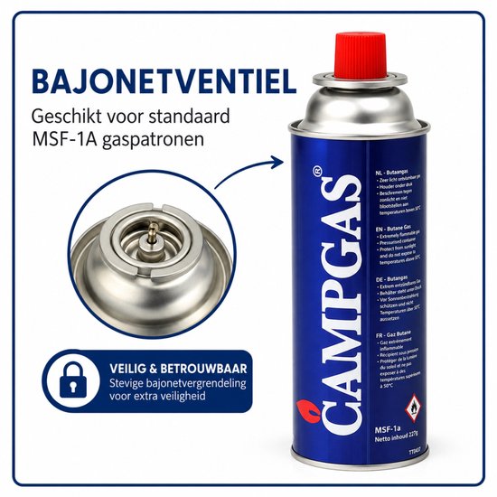 Campgas Gaspatronen 227g met Ventiel - 4 Stuks Butaangas Cartridge voor Gasfornuis - Campingkooktoestel -Bunsenbrander - Camping Gasfles - Kookbrander - Cassettegas - Butaan Gaspatroon MSF-1A - Outdoor - BBQ - Kamperen & Noodvoorraad van CAMPGAS — afbeelding 3