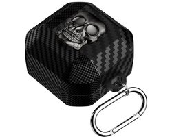 Telestore - Hoesje geschikte voor Samsung Galaxy Buds4 / Buds 4 Pro - TPU carbon zwart hoesje Beschermhoes - Shockproof Buds 4 cover hoesje - Geschikt voorGalaxy Buds4 / Buds4 Pro - zwart schedel skelet - carbon TPU cover