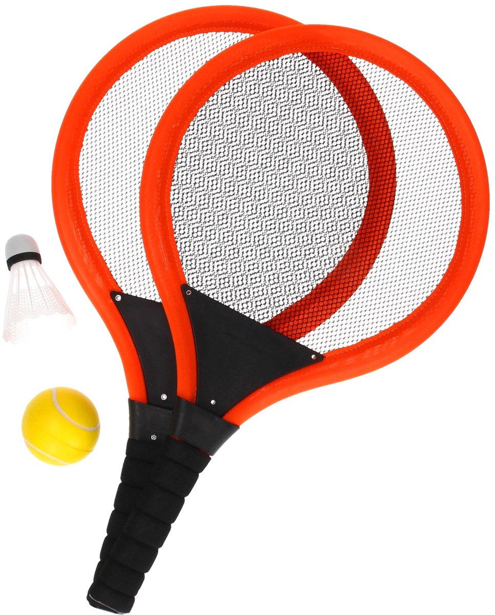 Tennis & badminton set met bal en shuttle ORANJE (buitenspeelgoed kinderen, tennisracket, buitenspeelgoed camping)