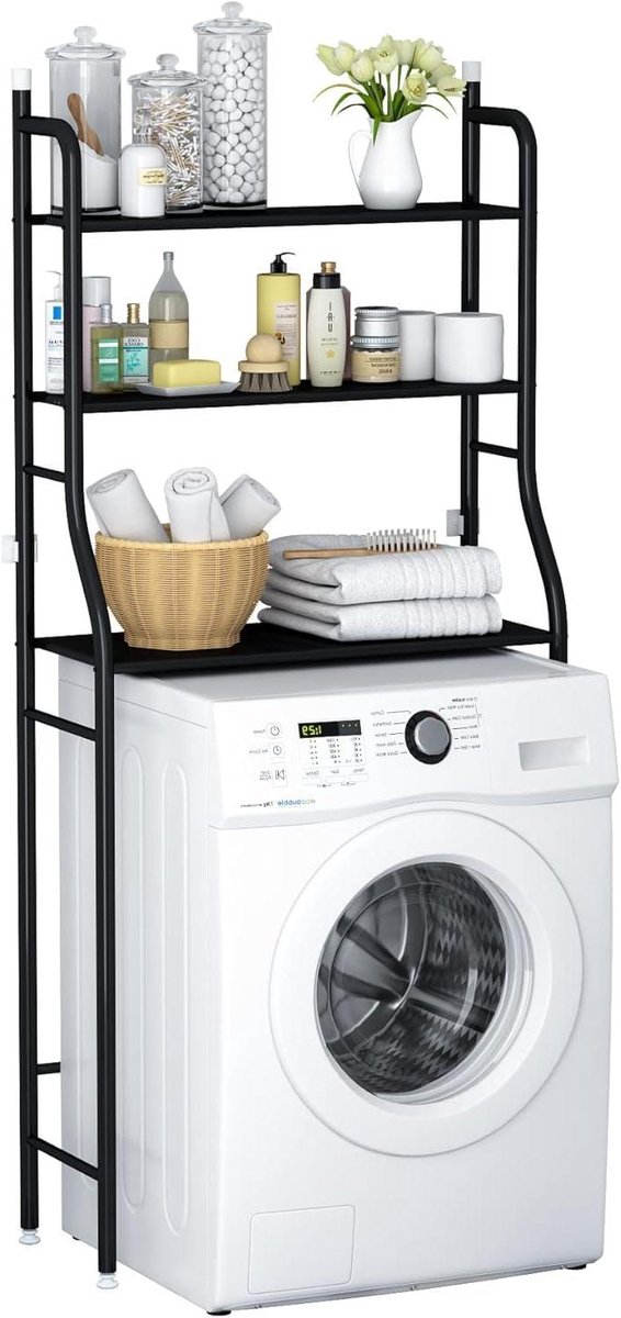 Wasmachine Opbergrek - Badkamer Organizer - Ruimte Besparen - Zonder Boren - 157 x 67 cm - Zwart