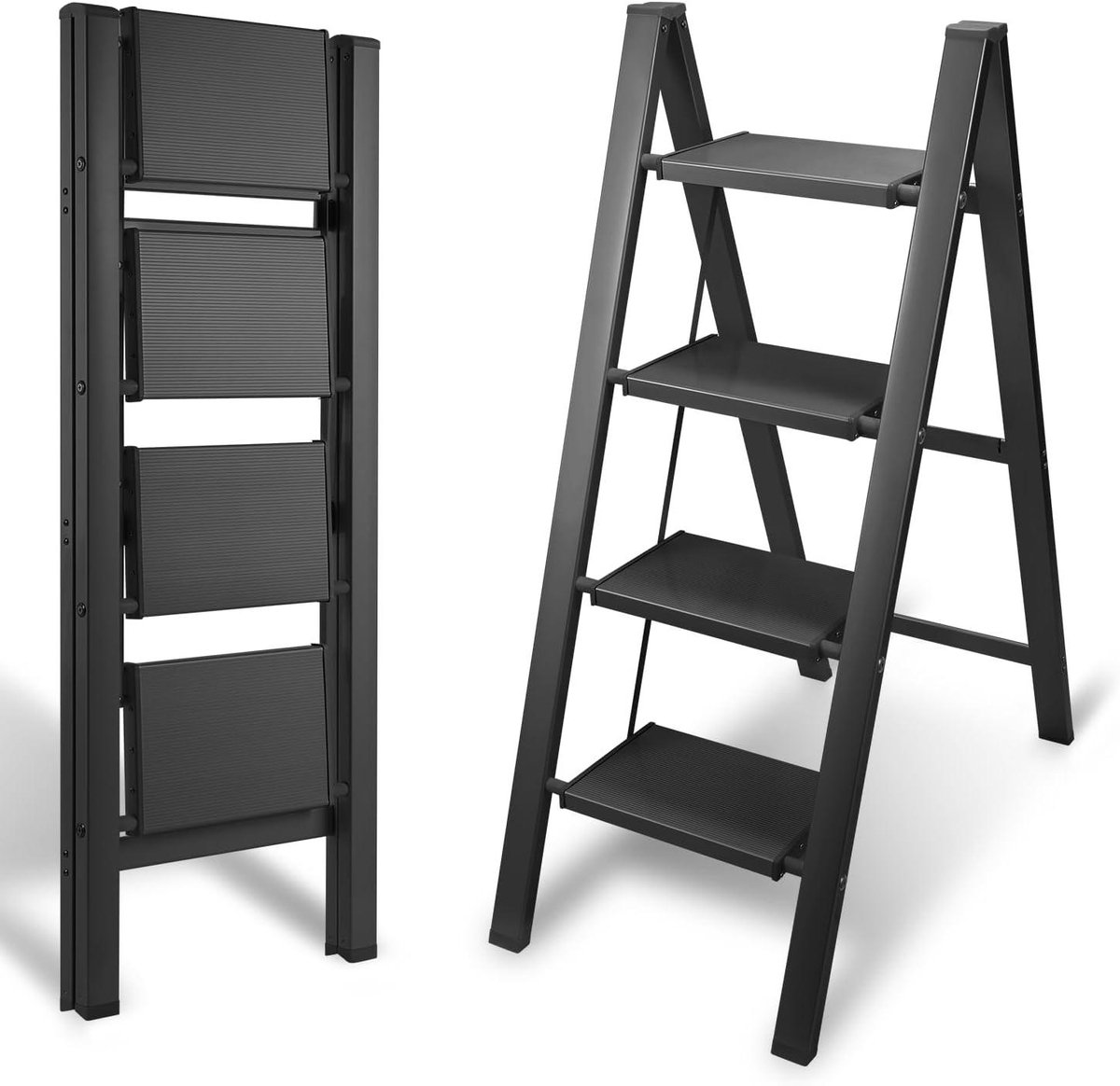 Vouwtrap Aluminium - Opvouwbare Ladder - Klusjes in Huis - Antislip Treden - 4 Treden - Zwart