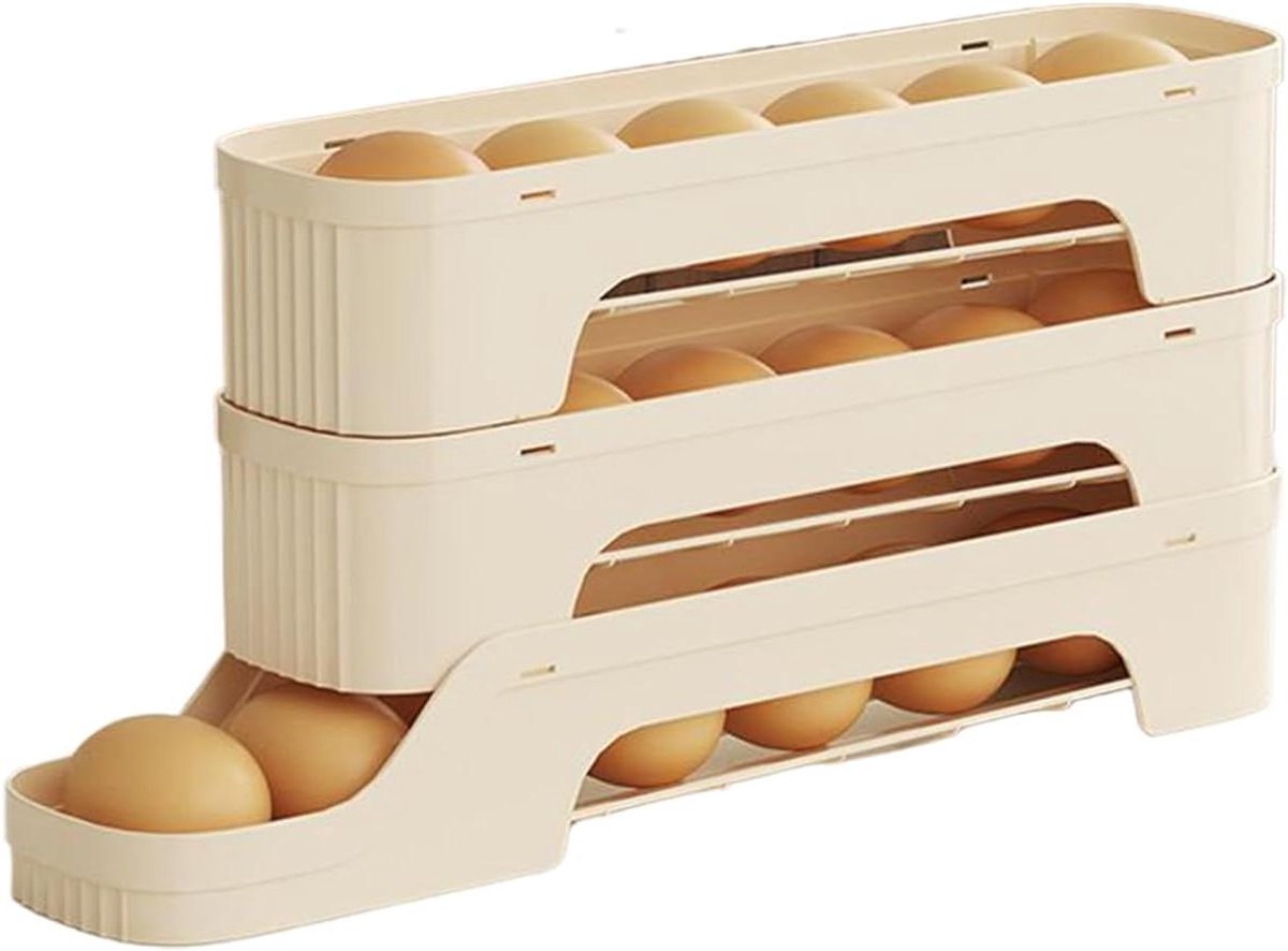 Rollende eierdispenser - Koelkast organizer - Keuken opbergen - Automatisch rollend - 35 x 7.5 x 11 cm - Meerkleurig