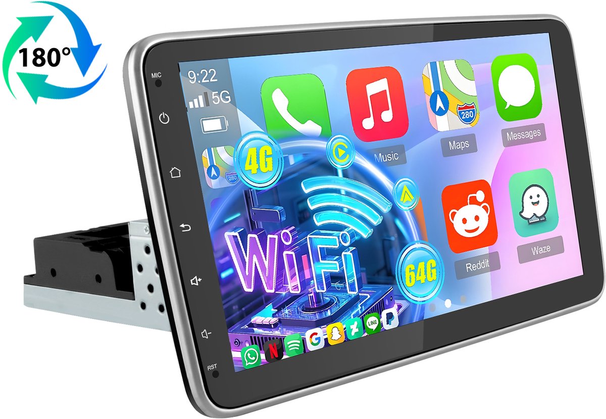 Hexinex - 1 DIN Autoradio - Android 14 4+64G - Carplay & Andriod Auto Bluetooth WiFi