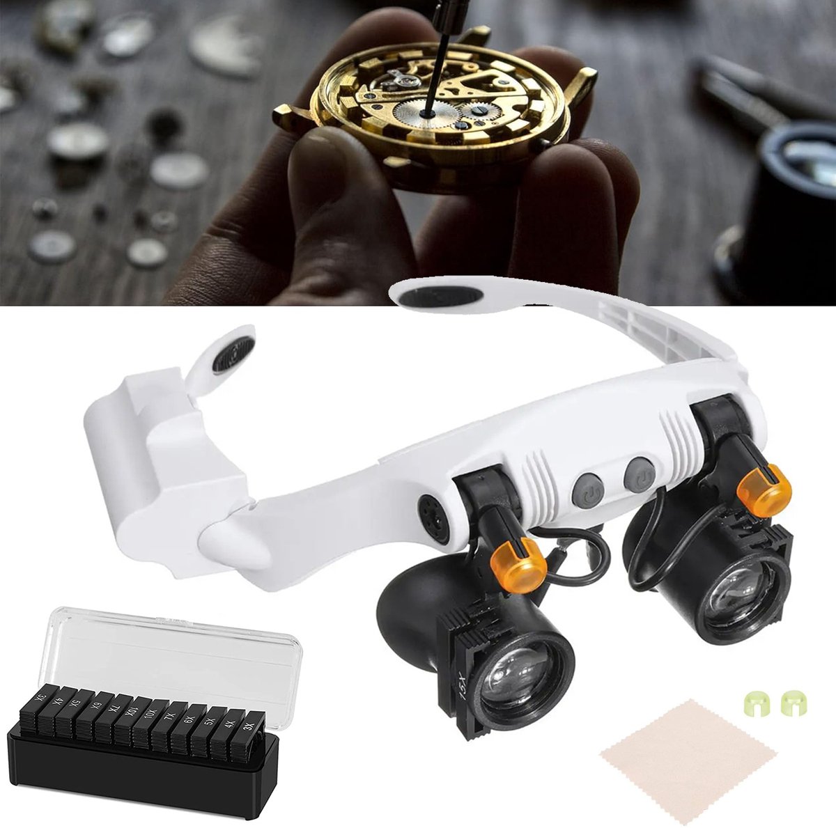Hoofdbandvergrootglas Met LED-Verlichting - Vergrootglazen - Loepen - Hoofdvergrootglas - 14 Verwisselbare Lenzen
