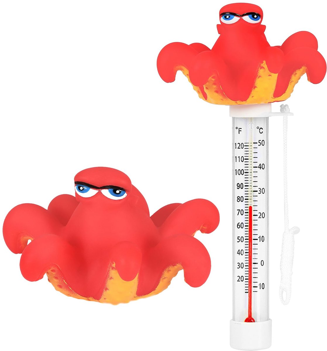 Drijvende zwembadthermometer, groot formaat, gemakkelijk af te lezen watertemperatuur, met touw - geschikt voor zwembaden, spabaden, jacuzzi's en vijvers (octopusmodel).