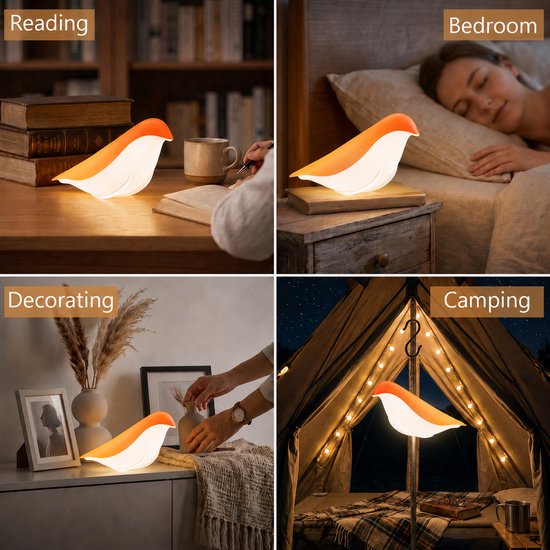 Rosnek Wipwap Vogel Nachtlampje met Aroma Diffuser - Draadloos Touch Dimbaar Tafellamp - 3 Kleuren LED Bureaulamp - Oplaadbaar - Kleurverloop - 1 Stuk van Rosnek — afbeelding 5