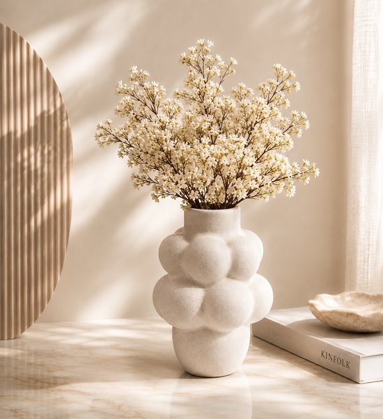 Mevaz Keramische Vaas – Decoratieve Design Vaas – 24,5 cm Hoog – Ø 7 cm – Crème Wit – Minimalistisch Design – Droogbloemen Vaas – Moderne Woondecoratie – Scandinavische Stijl
