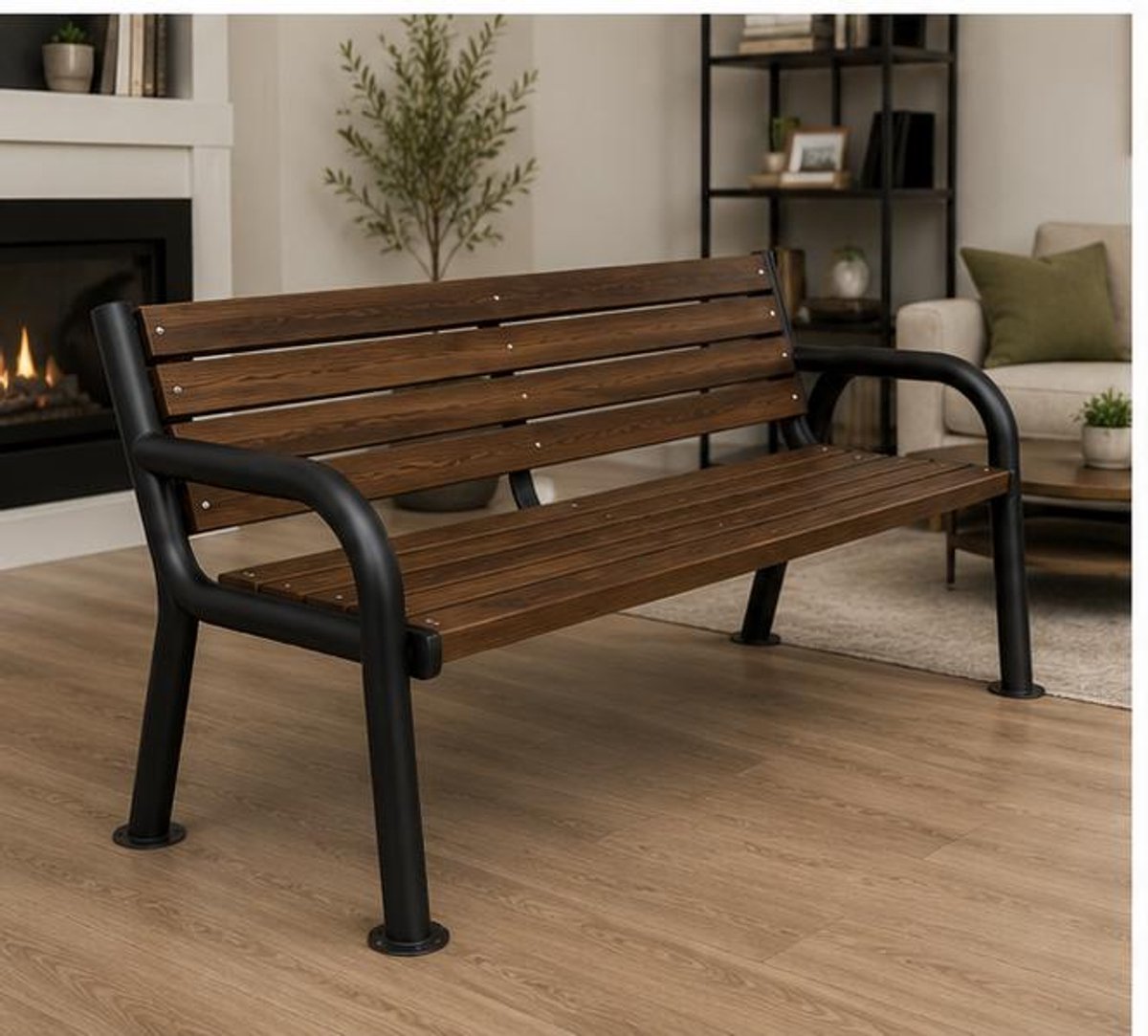 Tuinbank 186 x 60 x 76 cm – Houten Parkbank met Rugleuning, Verzinkt Stalen Frame, Weerbestendige Buitenbank voor Tuin, Terras, Balkon en Voortuin, Palissander – Mobili Bella