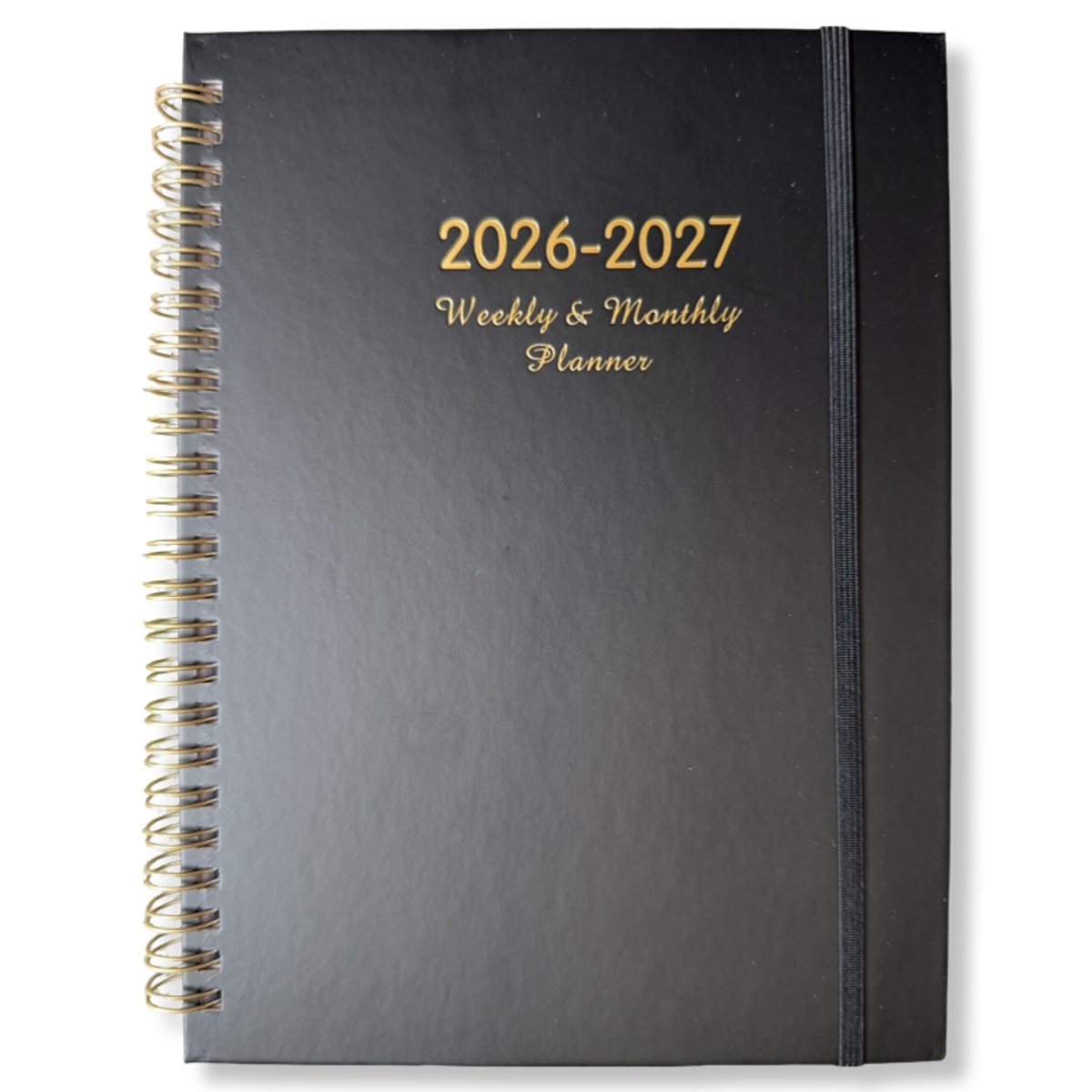 Feiy Black Agenda - 2026-2027 - A5 formaat Schoolagenda - Spiraal - 1 week op 2 pagina's - Harde kaft - Met Elastiek